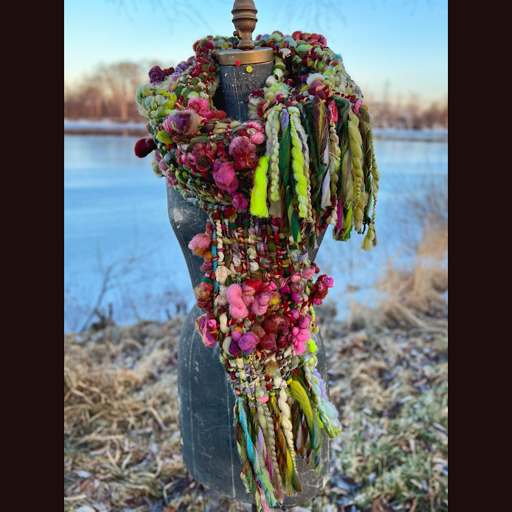 Woven scarf made of hand spun yarn 94” X 11”