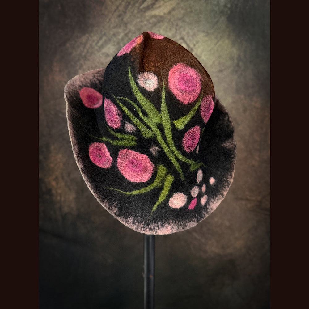 OOAK Handmade wool Felted hat 23.5” medium