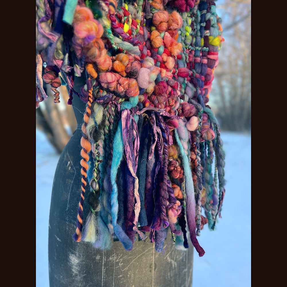 “Glorious innocence “ Woven scarf made of hand spun yarn 84” X 10”