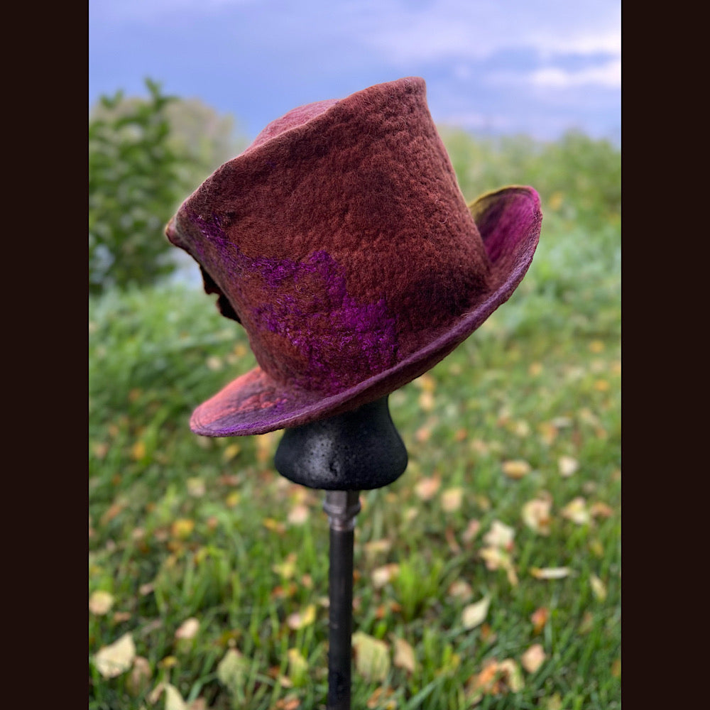Felted top hat with rose 23.5” medium