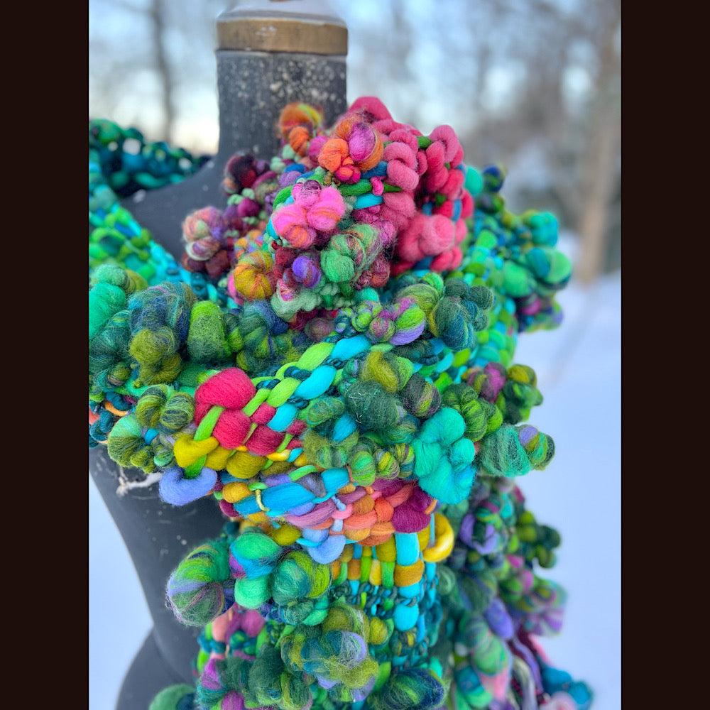 Winter bouquet Woven art yarn Scarf 98” X 7.5”