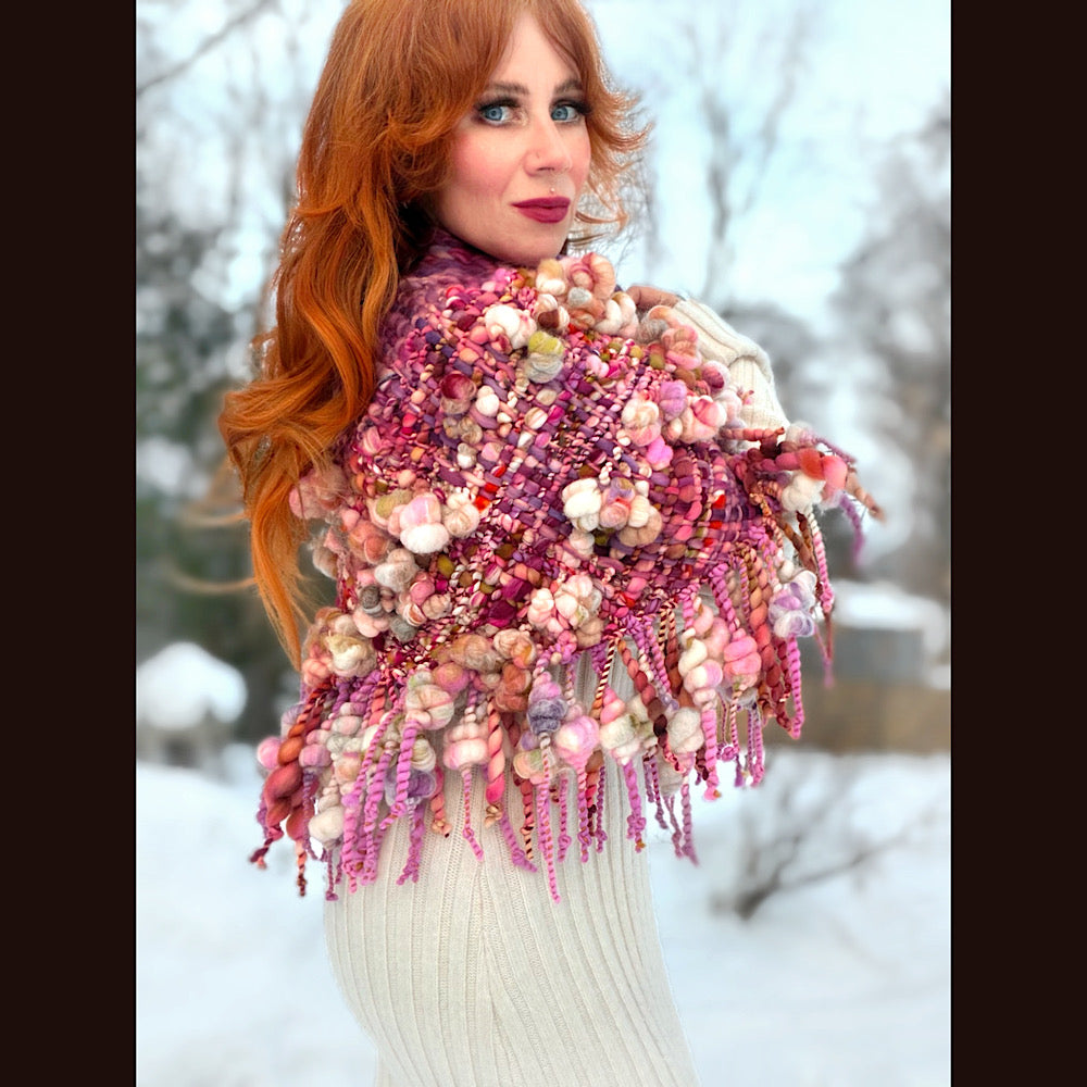 Handmade wool Woven Scarf shawlette 26”X  20” larger size