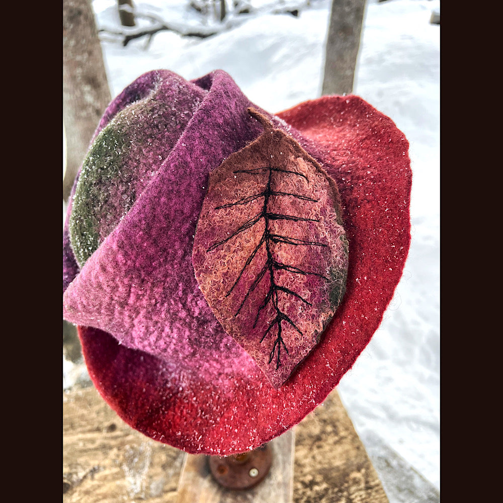 Felted top hat with leaf 23”