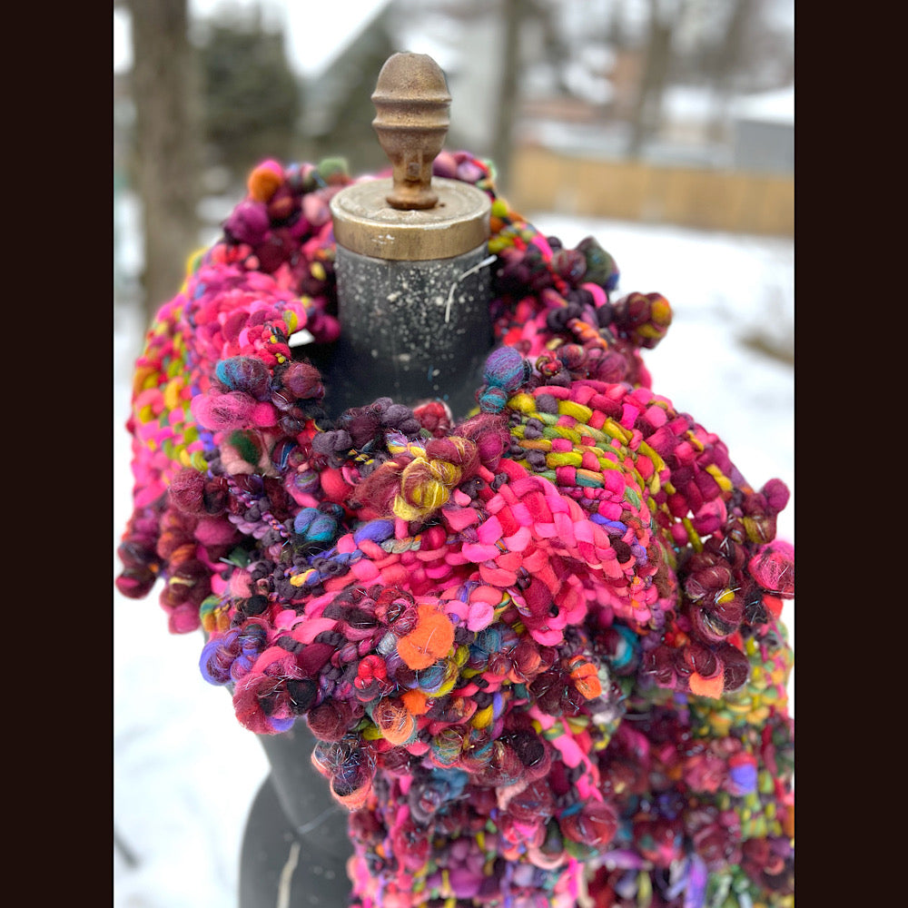 Happiness-  Woven art yarn Scarf 90” X 10”