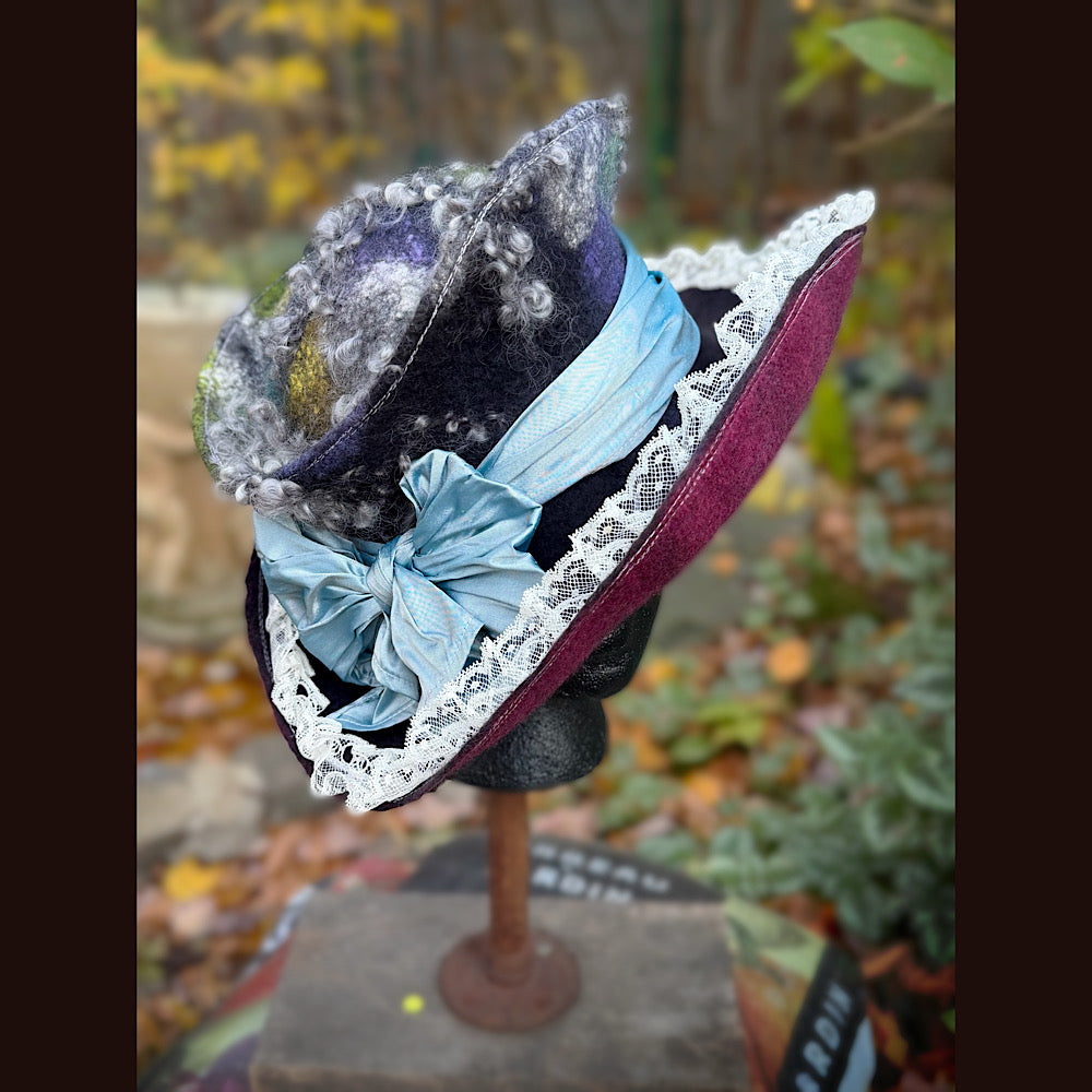 OOAK Handmade wool Felted hat 23.5” medium
