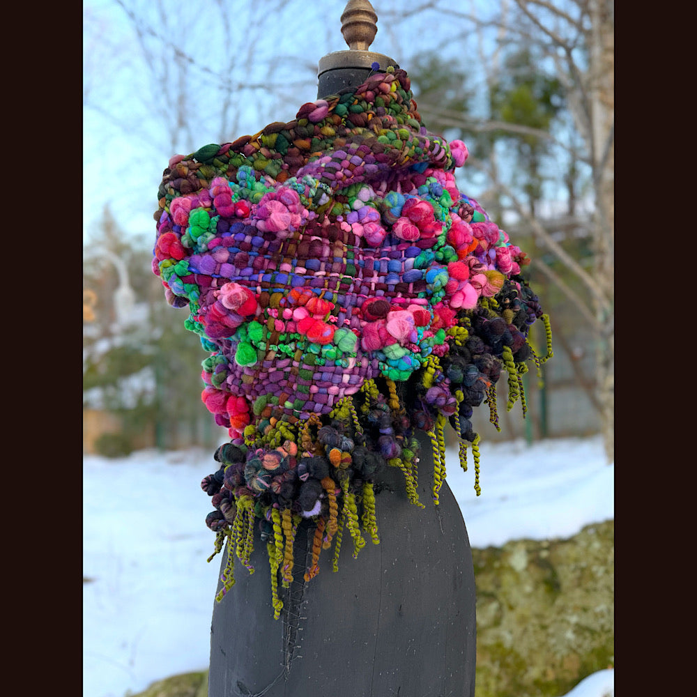 Handmade wool Woven Scarf shawlette 19” X 18”