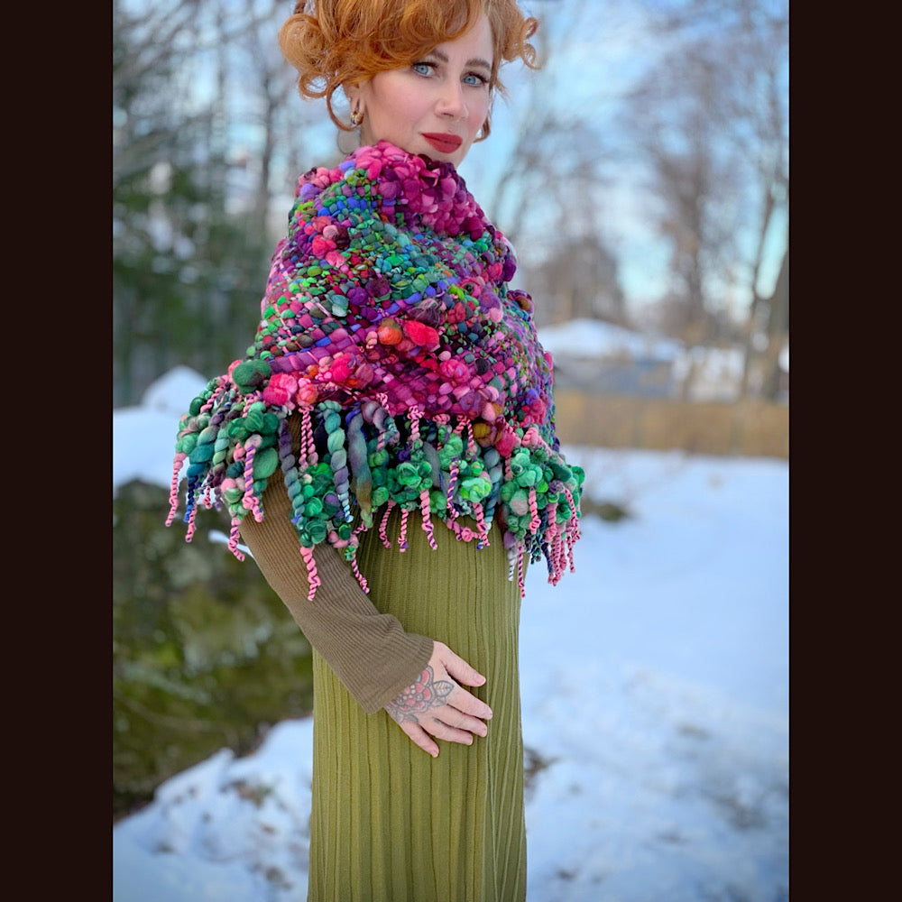 Handmade wool Woven Scarf shawlette