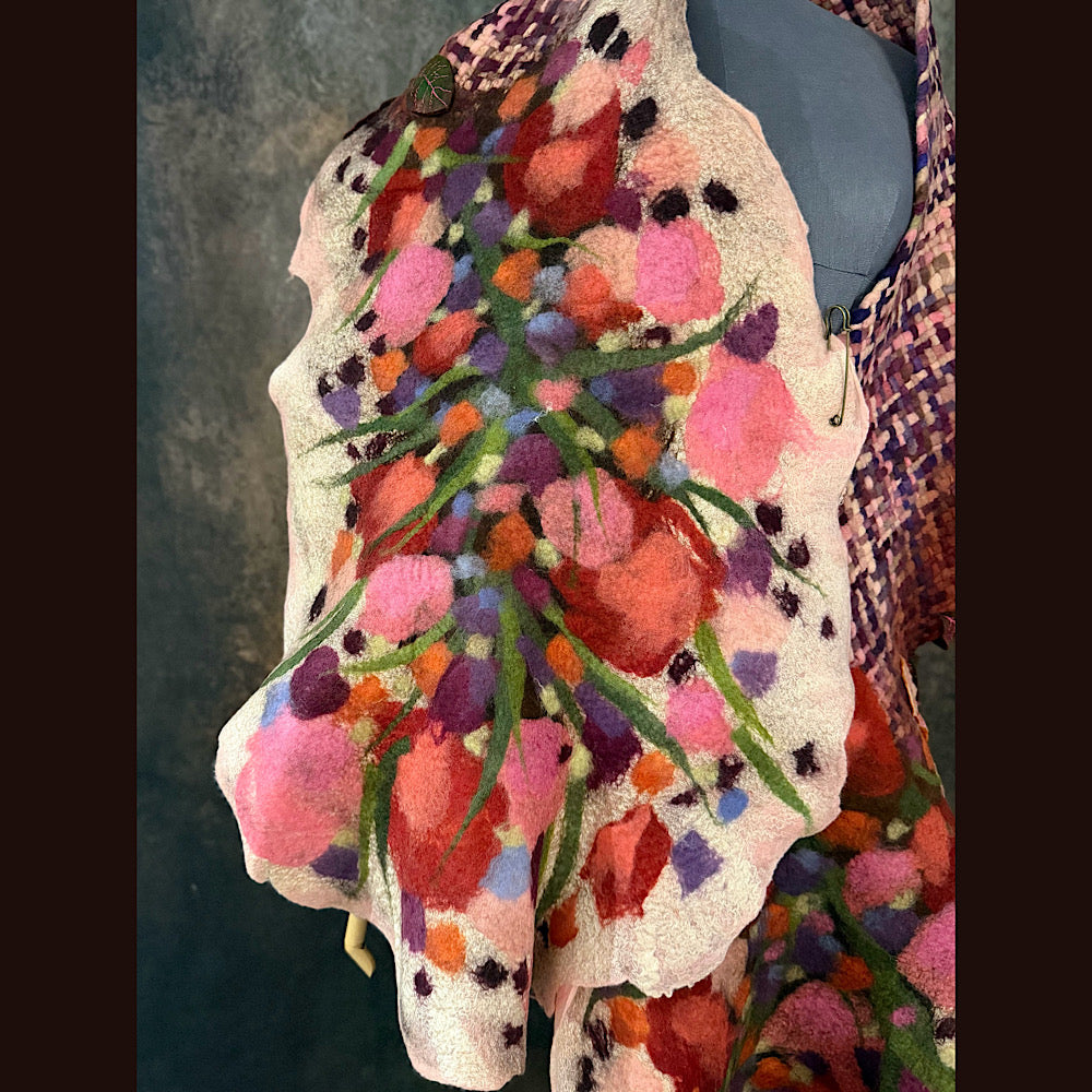 OOAK Handmade wool Felted Scarf 84” X 17” Original art work