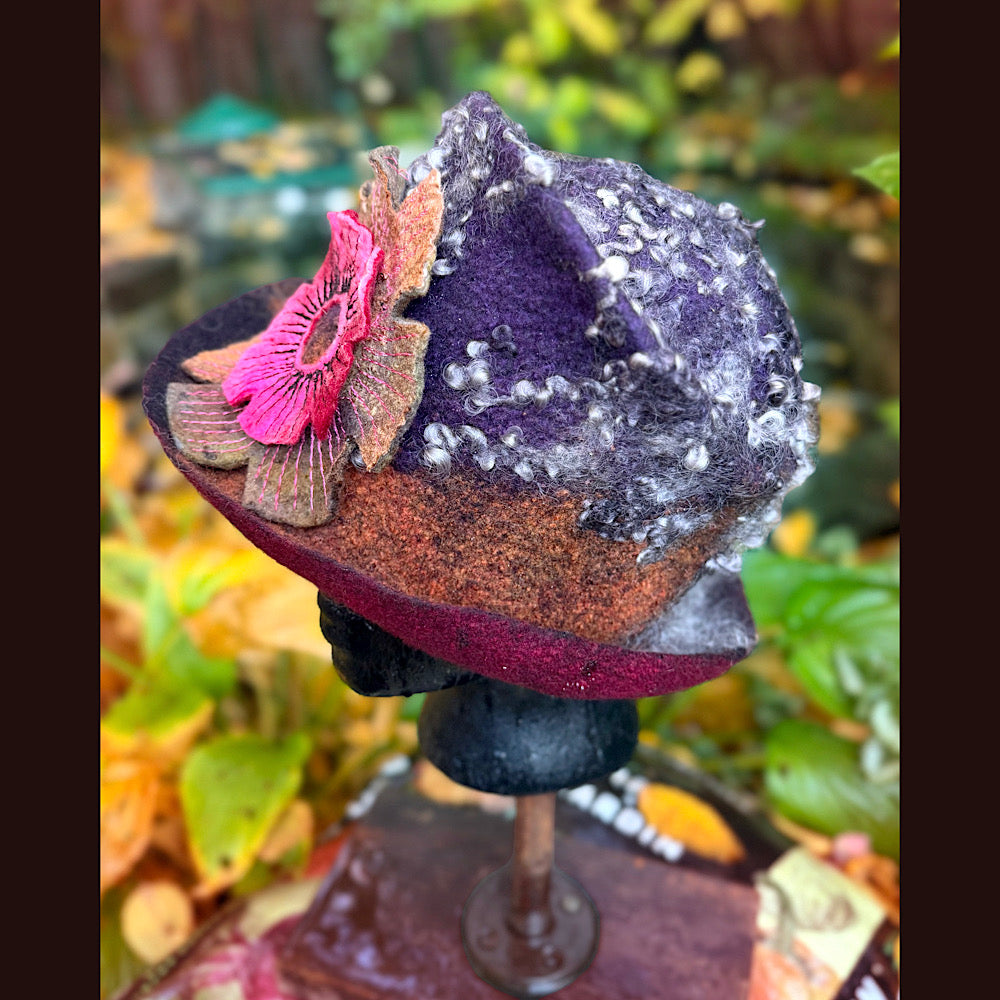 OOAK Handmade wool Felted hat 23.5” medium