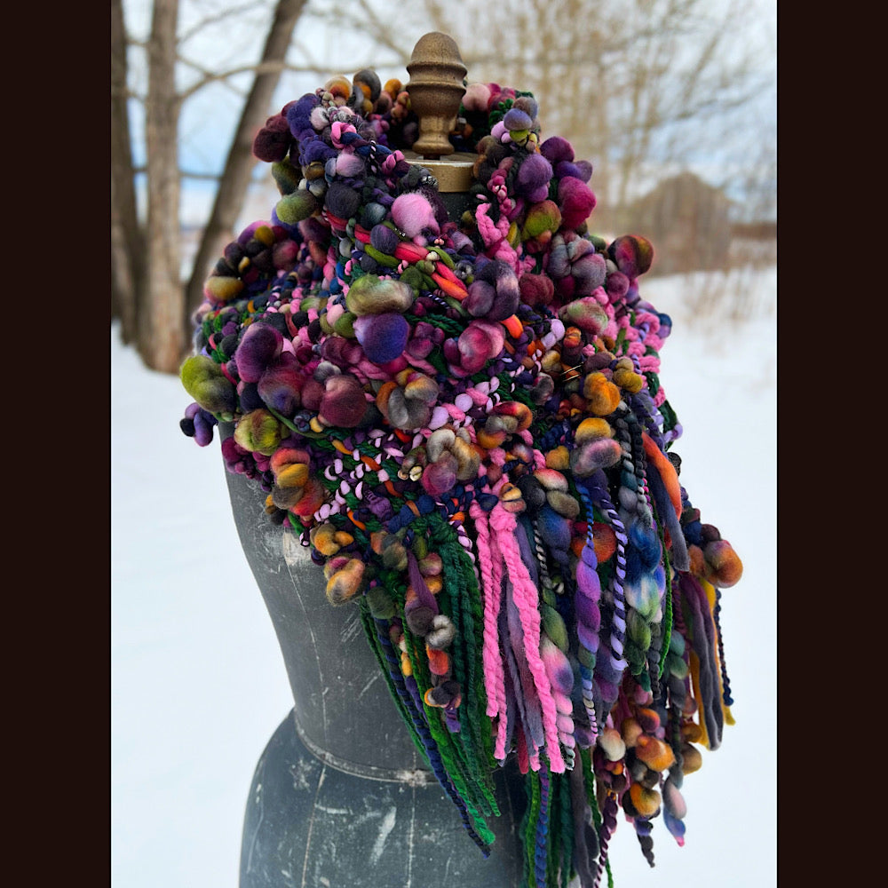Woven scarf made of hand spun yarn 84” X 9”