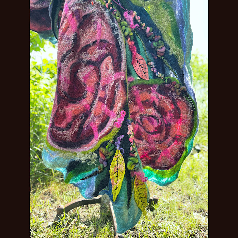Wild Roses Large Felted Shawl 80” X 30”