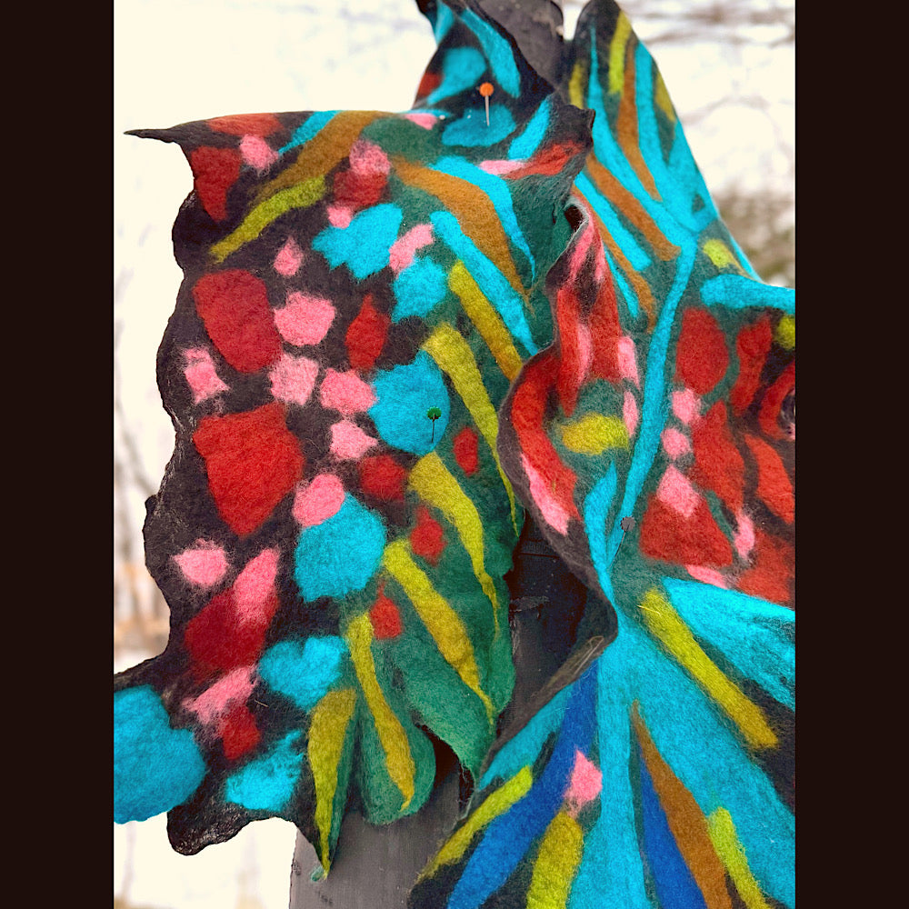 Handmade wool Felted Scarf 78” X 12”