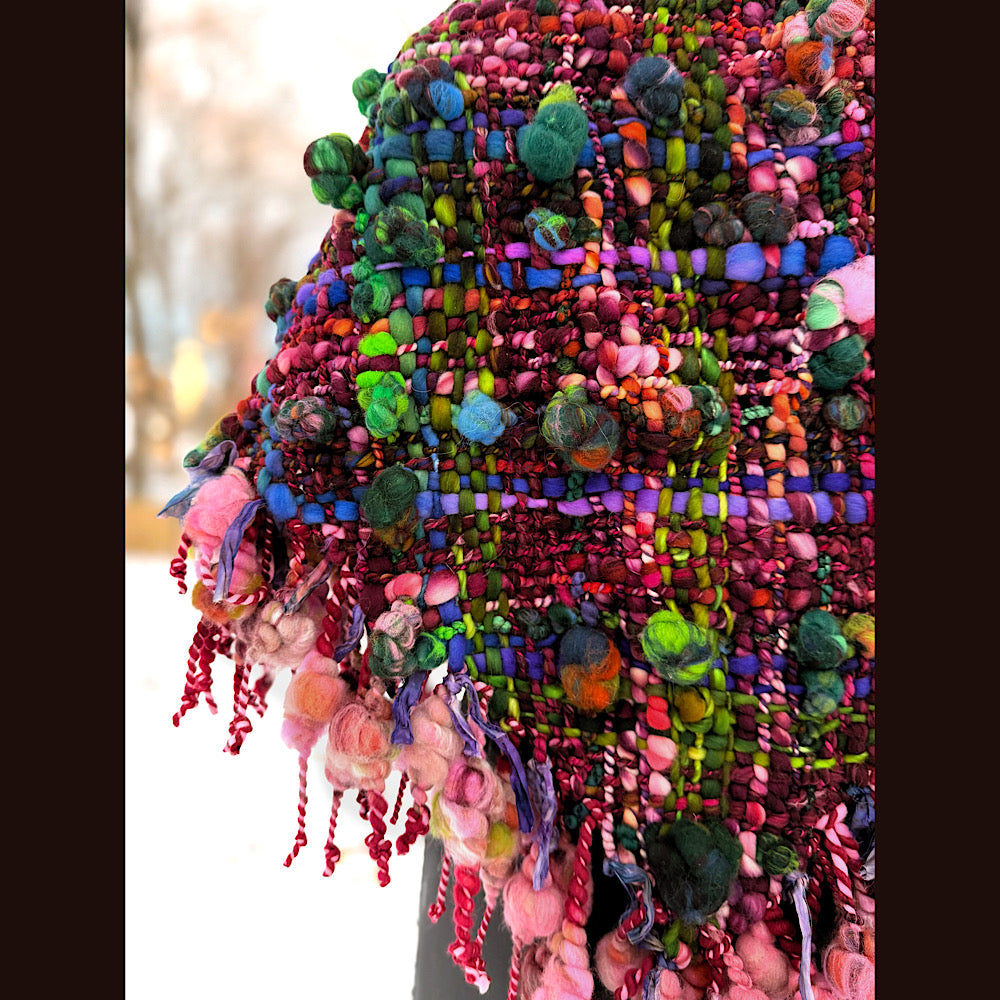 Handmade wool Woven Scarf shawlette 53” X 28”