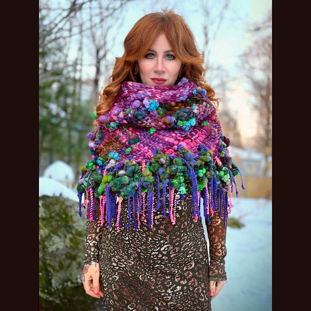 Handmade wool Woven Scarf shawlette 19” X 18”