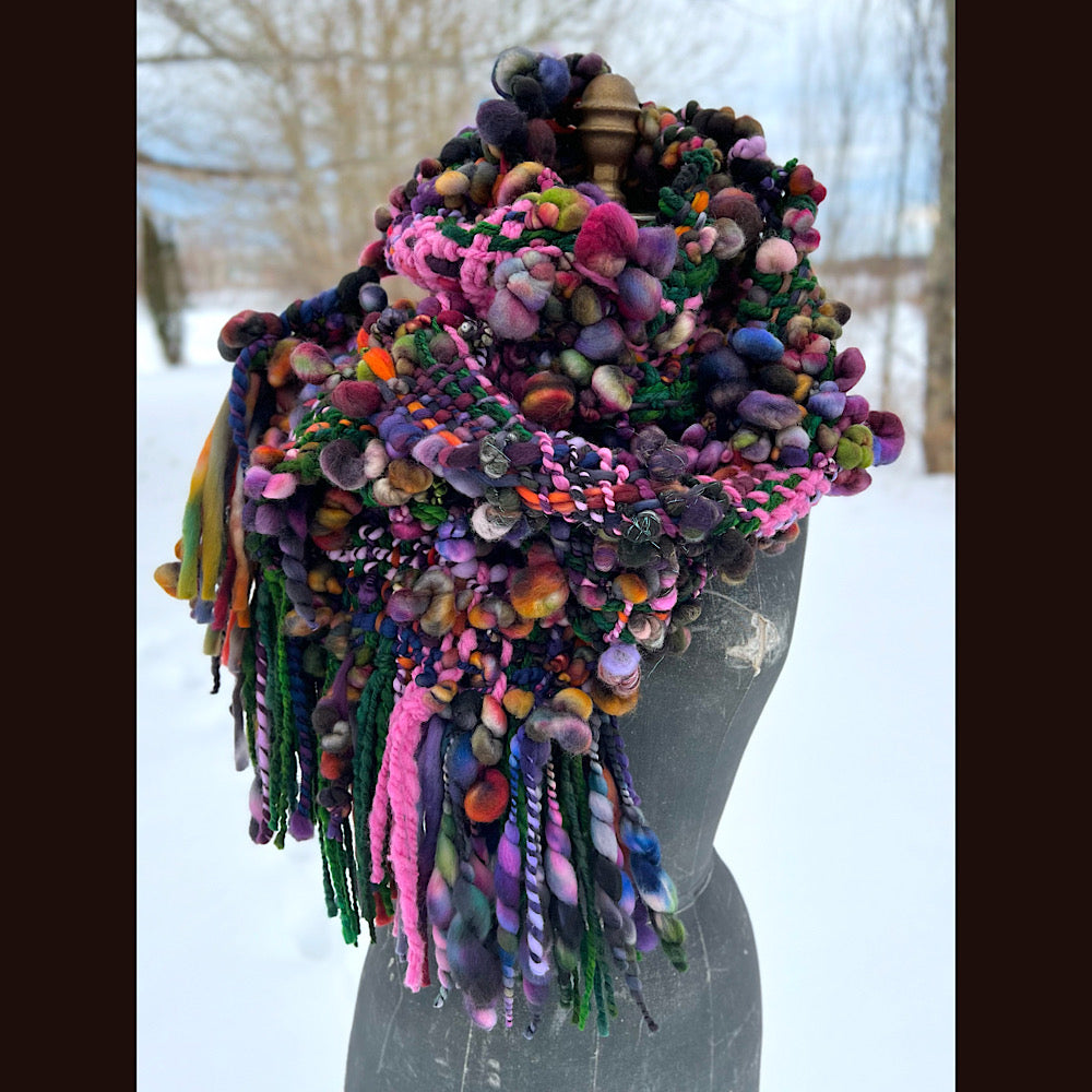 Woven scarf made of hand spun yarn 84” X 9”