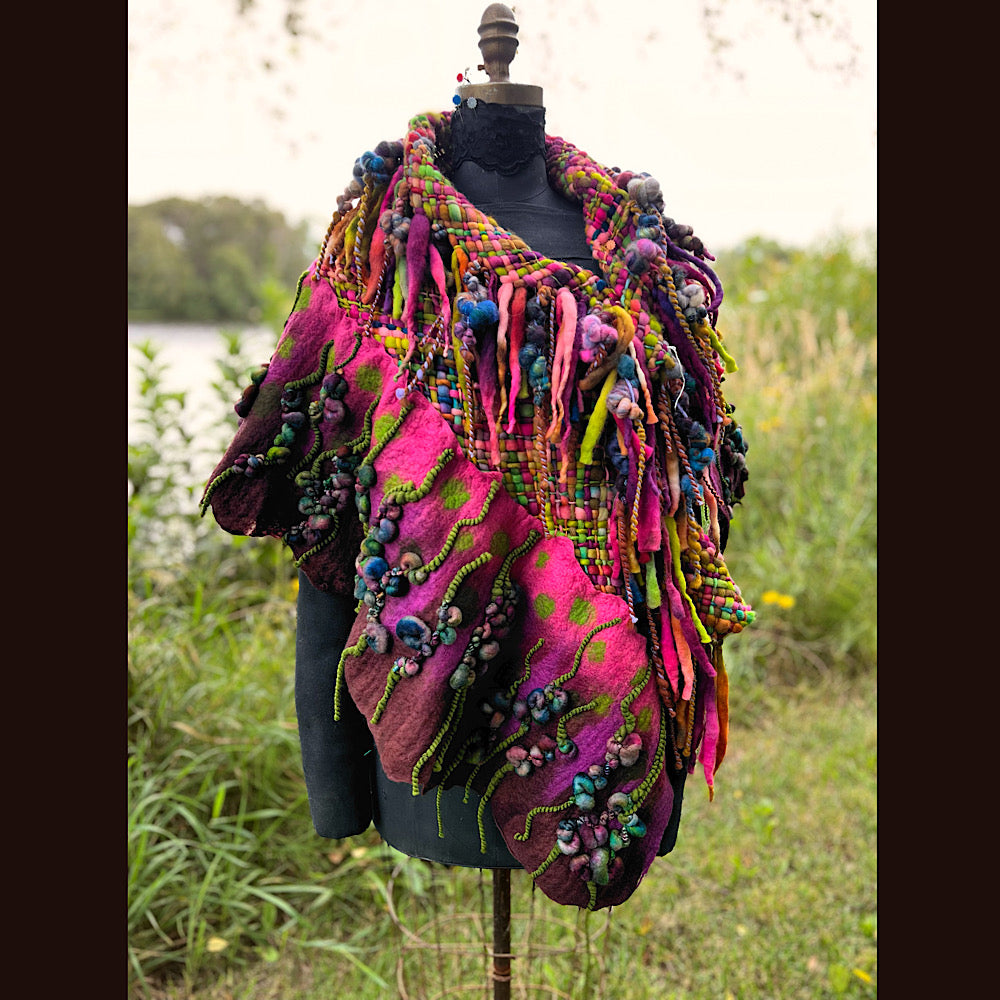 Felted and woven Shawl 55” X 27”