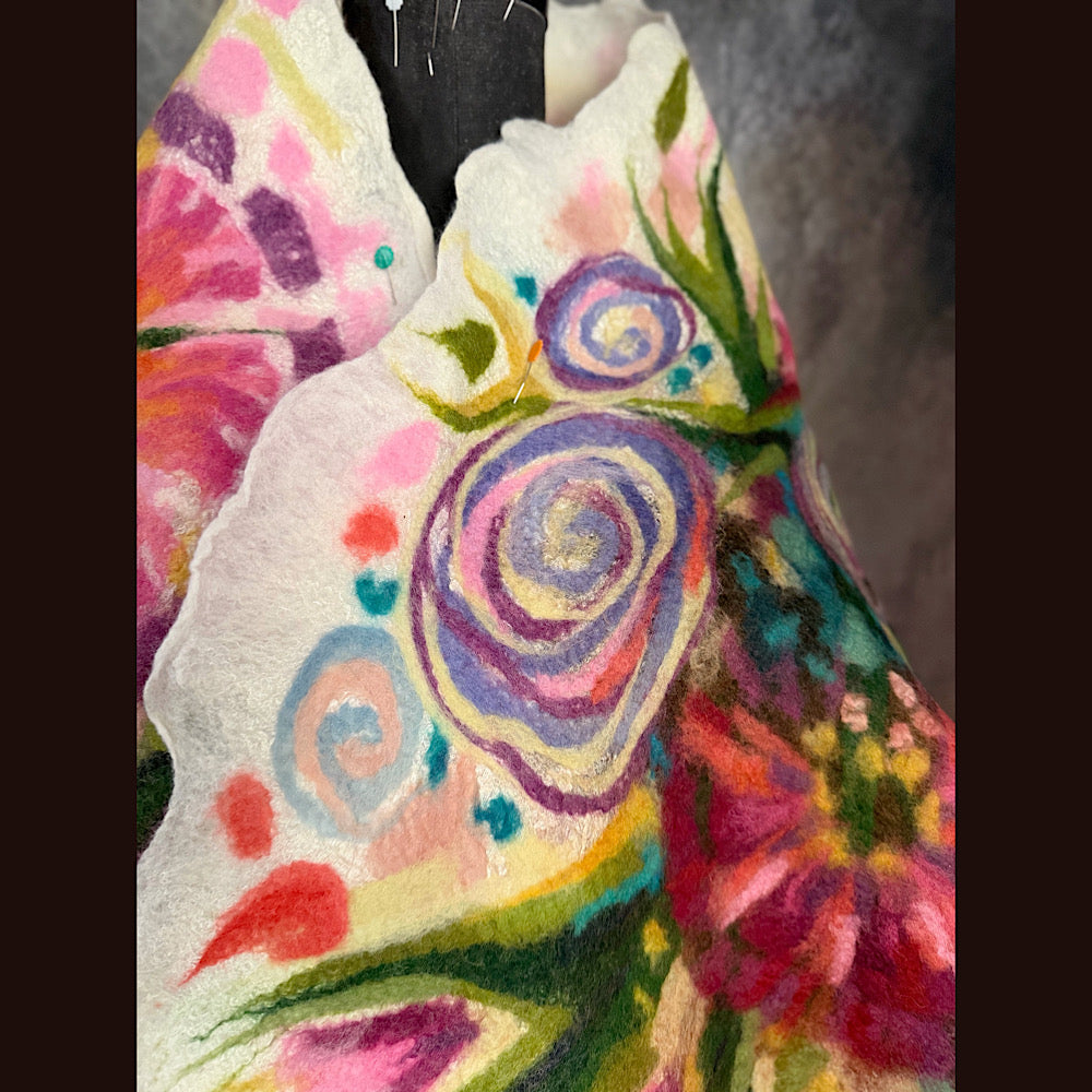 OOAK Handmade wool Felted Scarf 84” X 20” Original art work