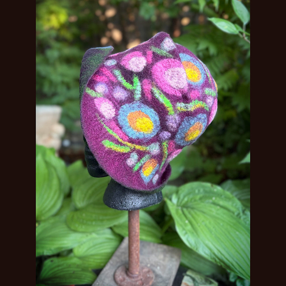 OOAK Handmade wool Felted hat 23.5” medium