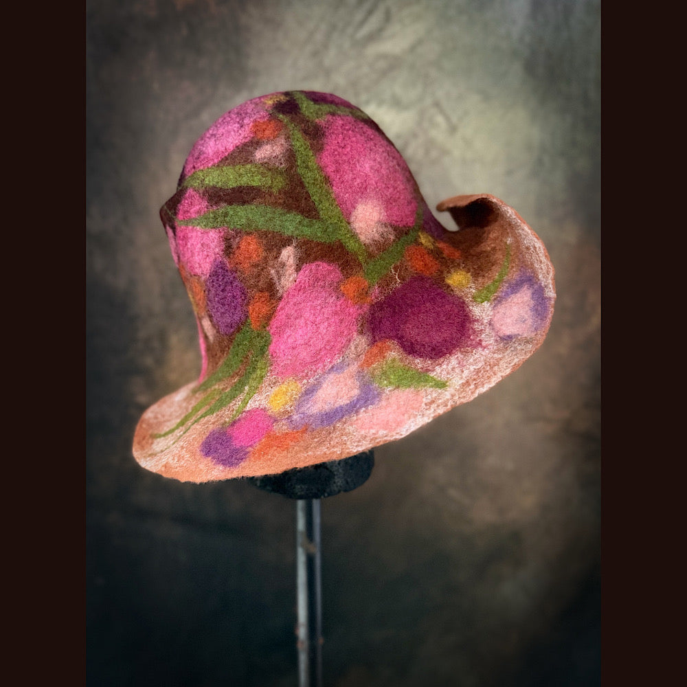 OOAK Handmade wool Felted hat 23.5” medium