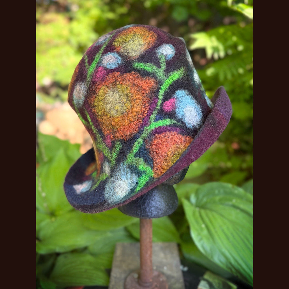 OOAK Handmade wool Felted hat 23.5” medium