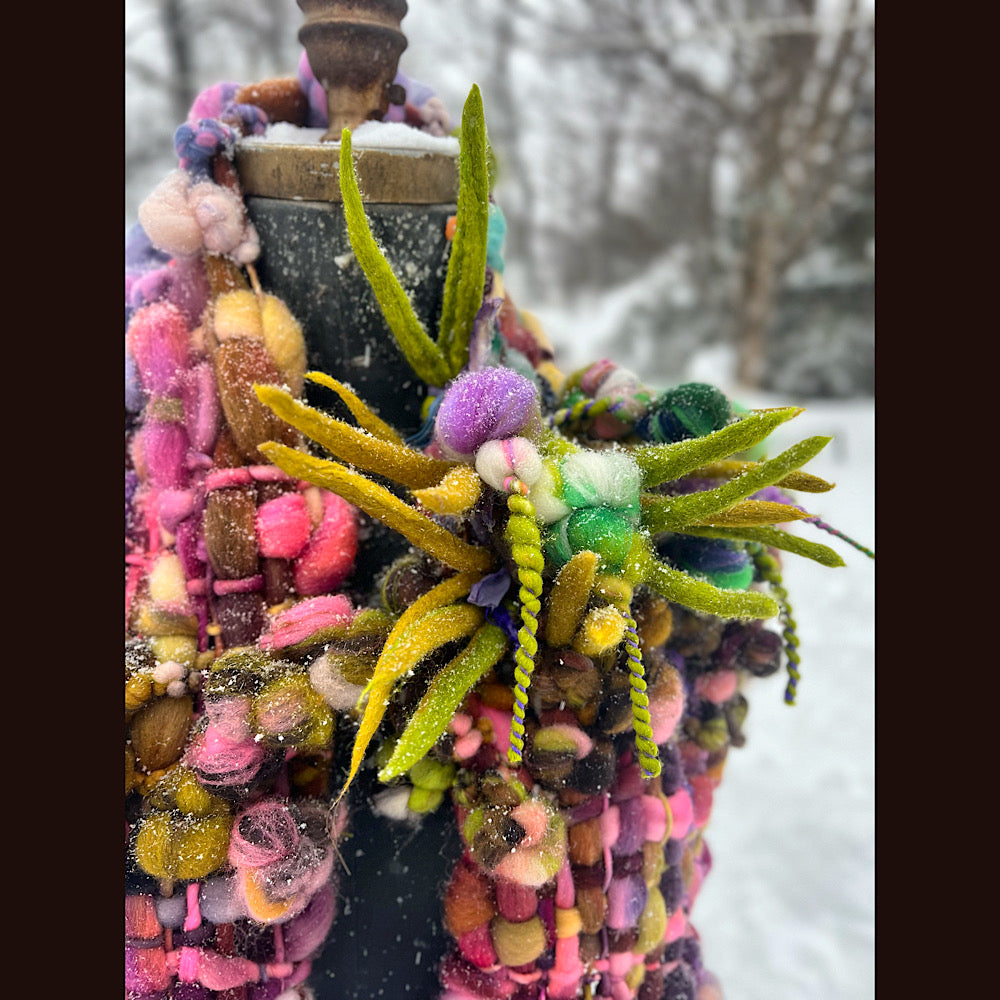 Velvet roses  woven art yarn Scarf 102” X 7 1/2”