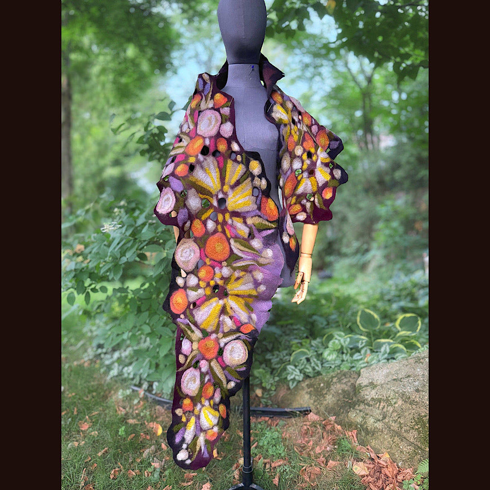 OOAK Handmade wool Felted Scarf 88” X 16” Original art work