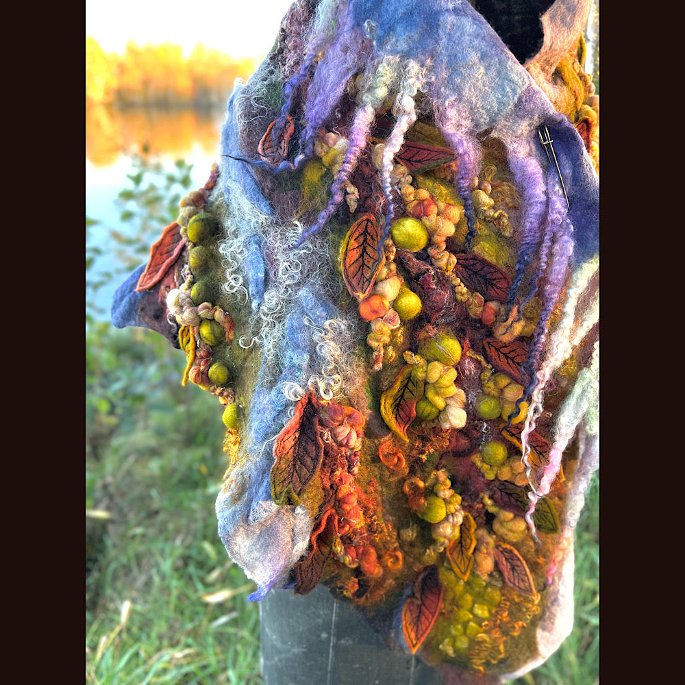 Chicoutimi river felted shawl 59” X 22”