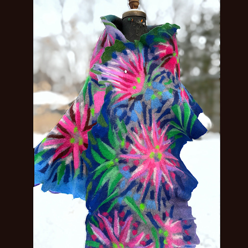 Handmade wool Felted Scarf 80” X 17”