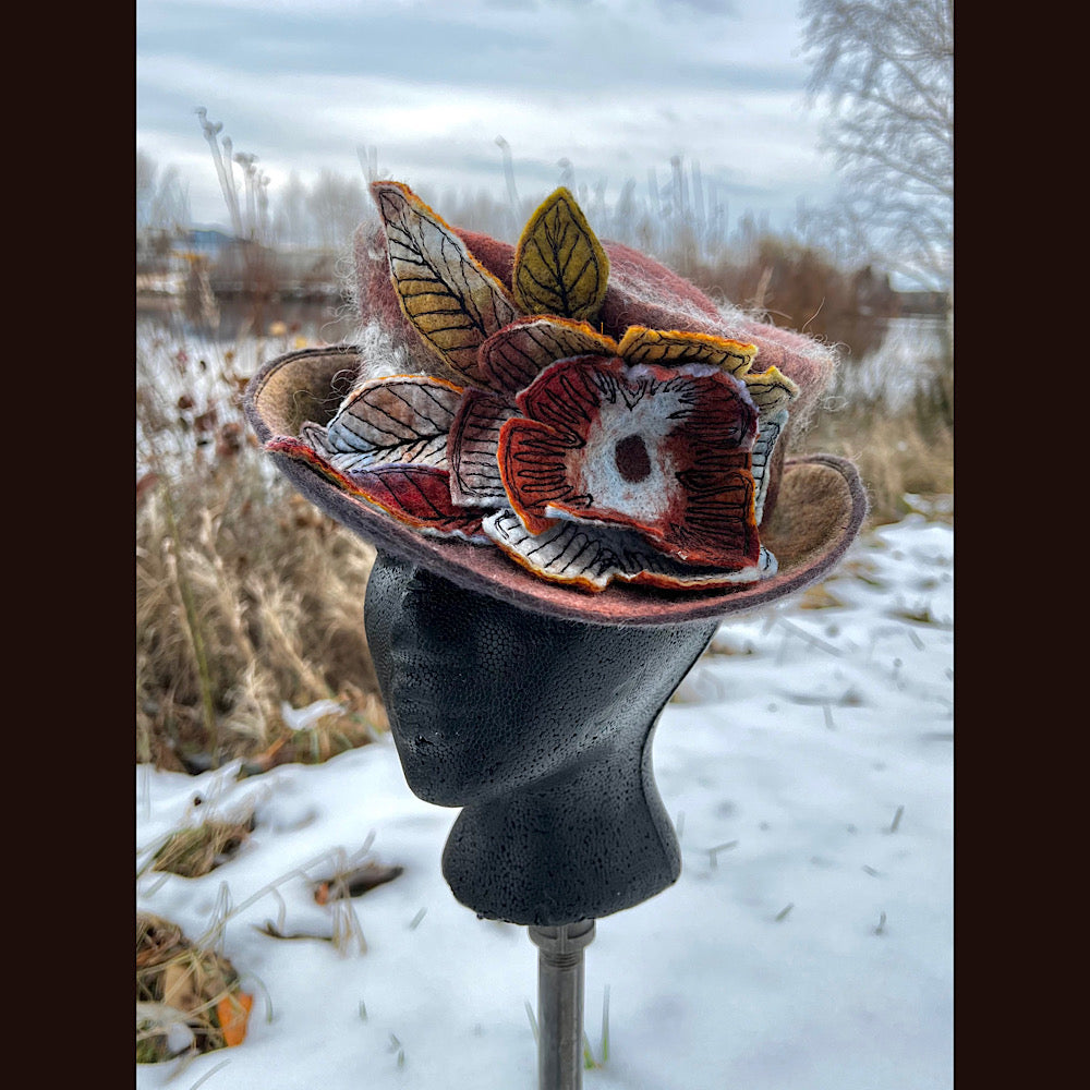 Felted top hat with rose 22” small