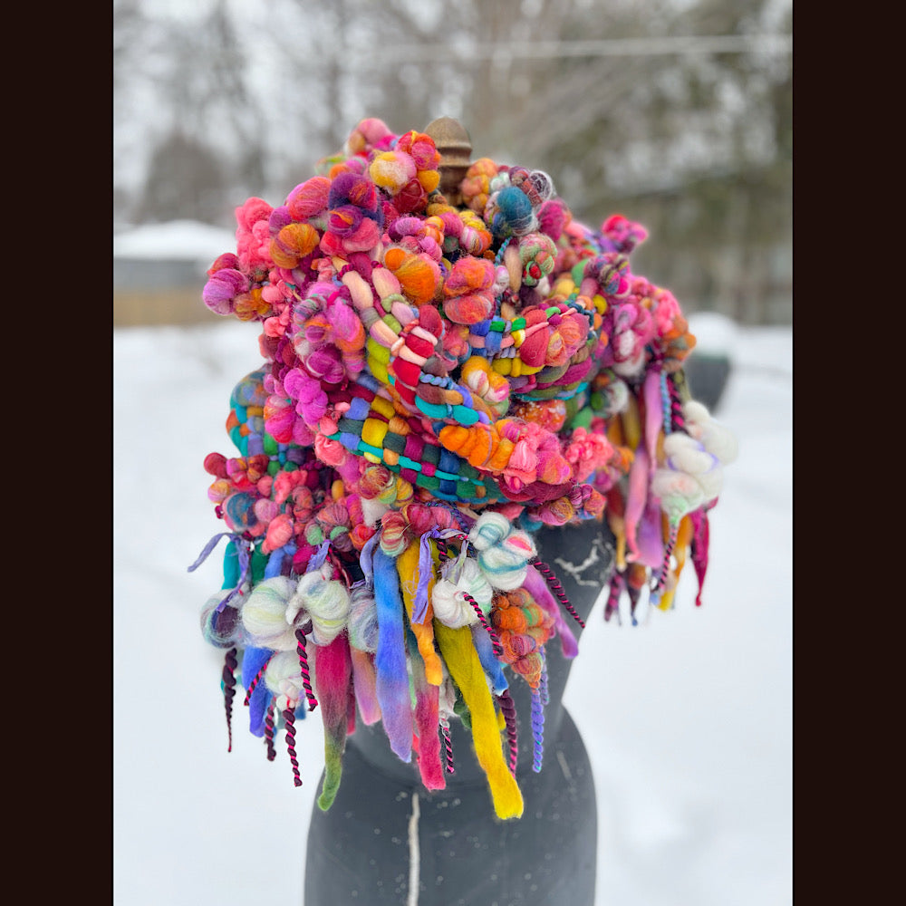 Winter rose Woven art yarn Scarf 104” X 8”