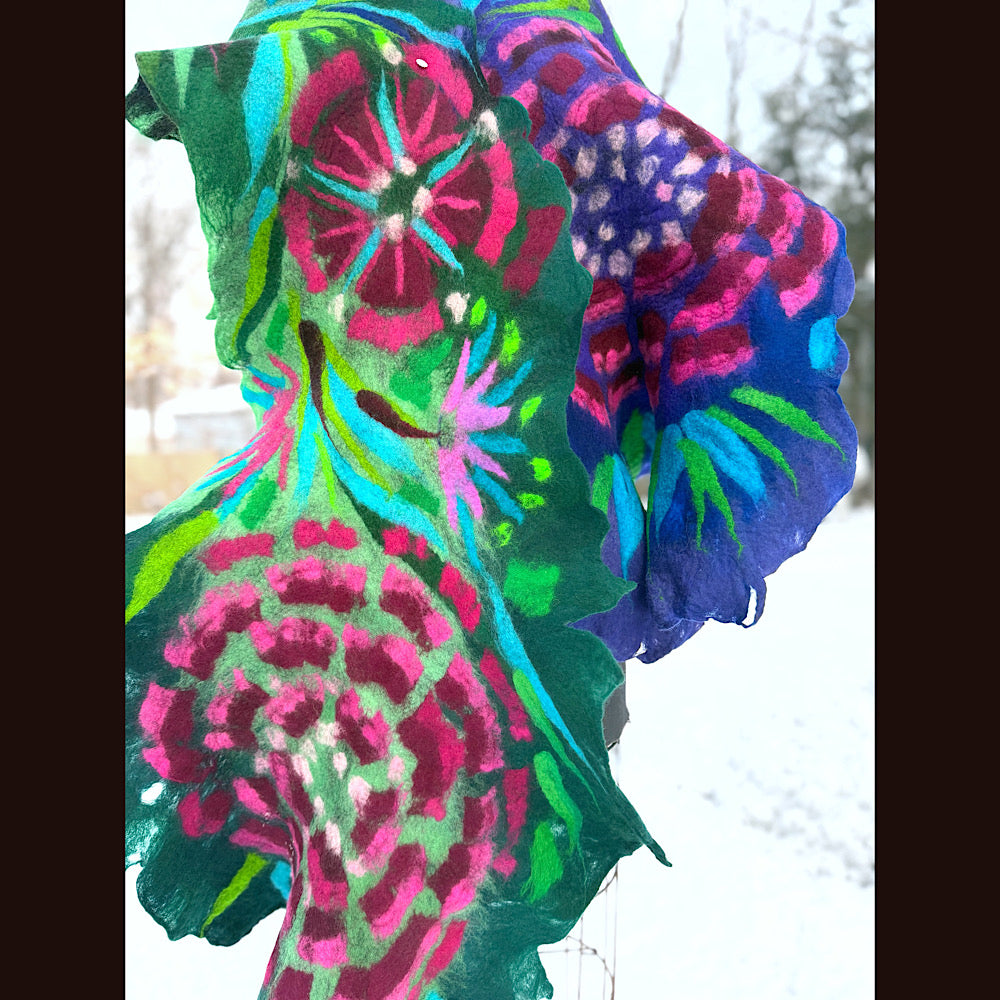 Handmade wool Felted Scarf 90” X 24”
