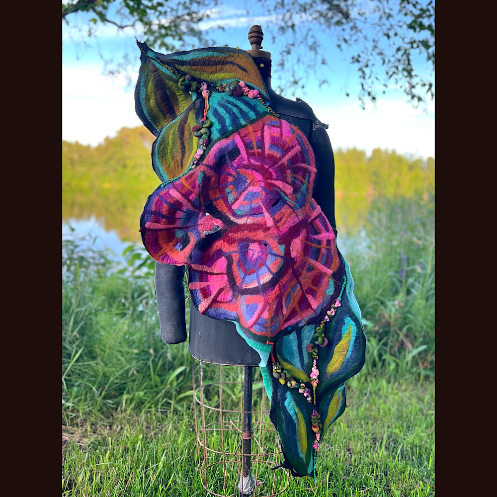 Roses Large Felted Shawl 60” X 21”