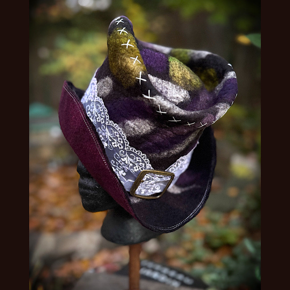 OOAK Handmade wool Felted hat 23.5” medium