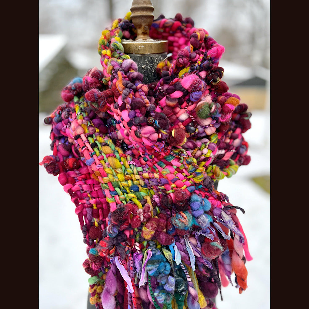 Happiness-  Woven art yarn Scarf 90” X 10”