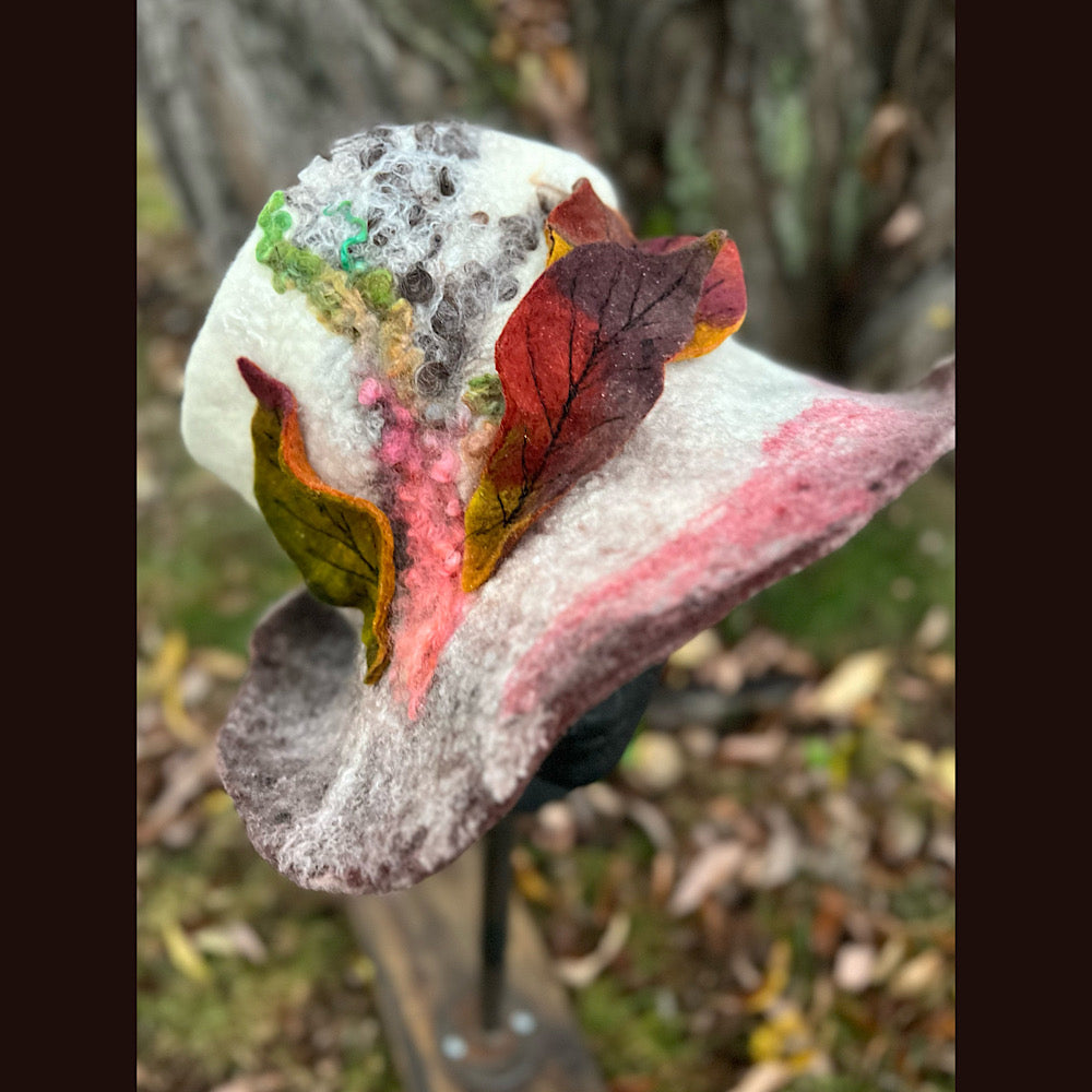 Felted top hat with leaves 23” medium