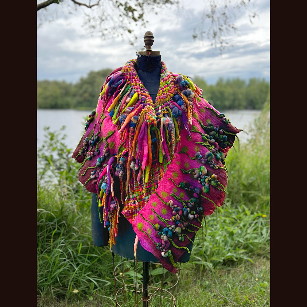 Felted and woven Shawl 55” X 27”