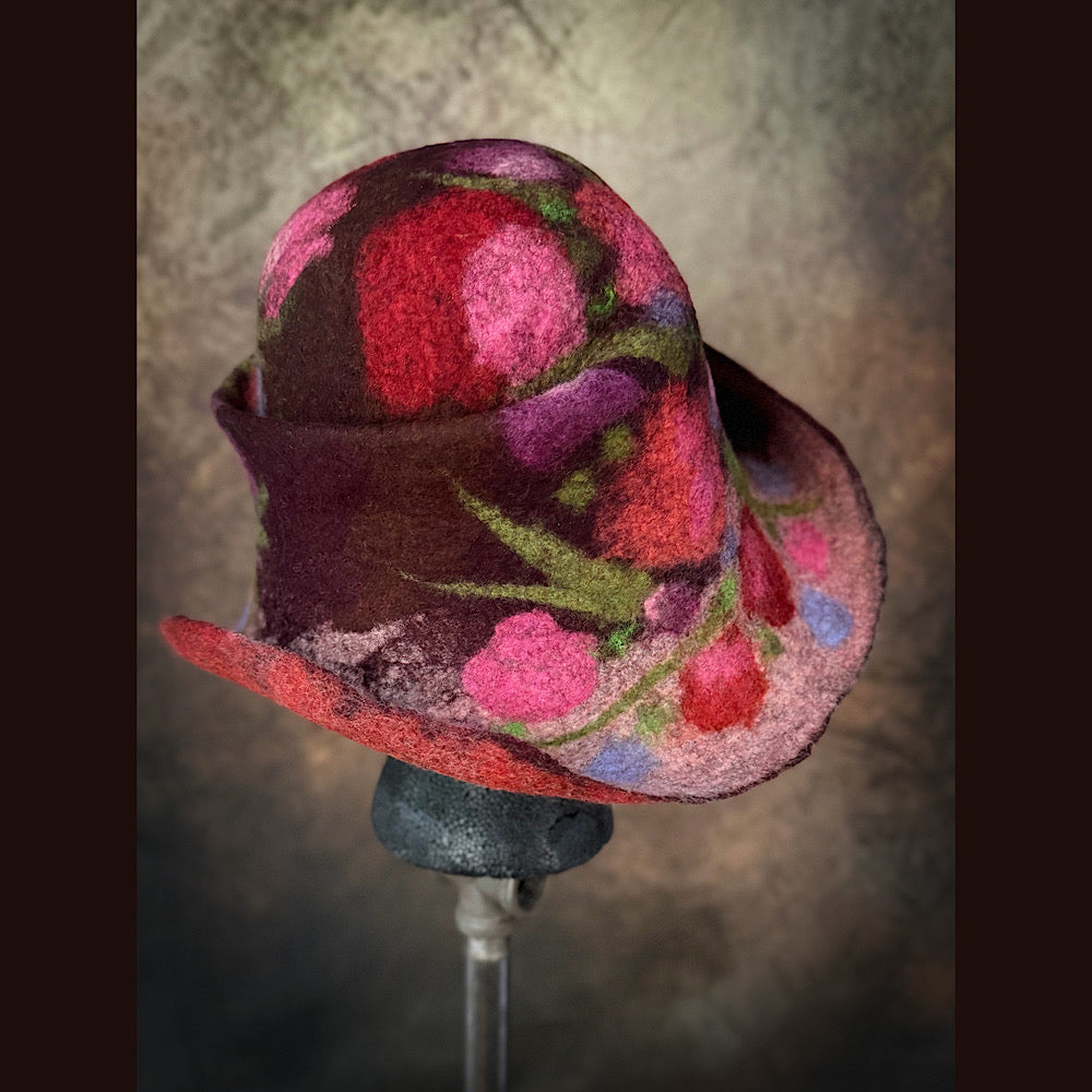OOAK Handmade wool Felted hat 23.5” medium