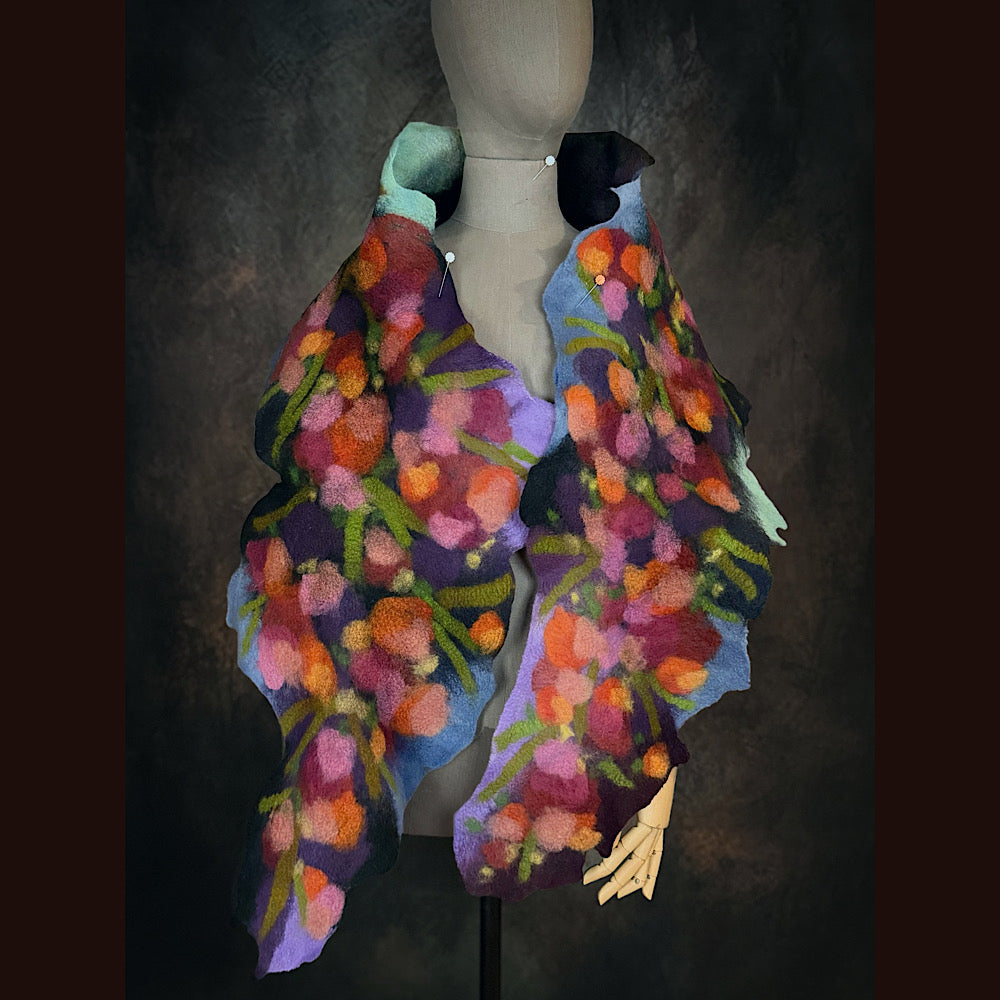 OOAK Handmade wool Felted Scarf 76” X 15” Original art work