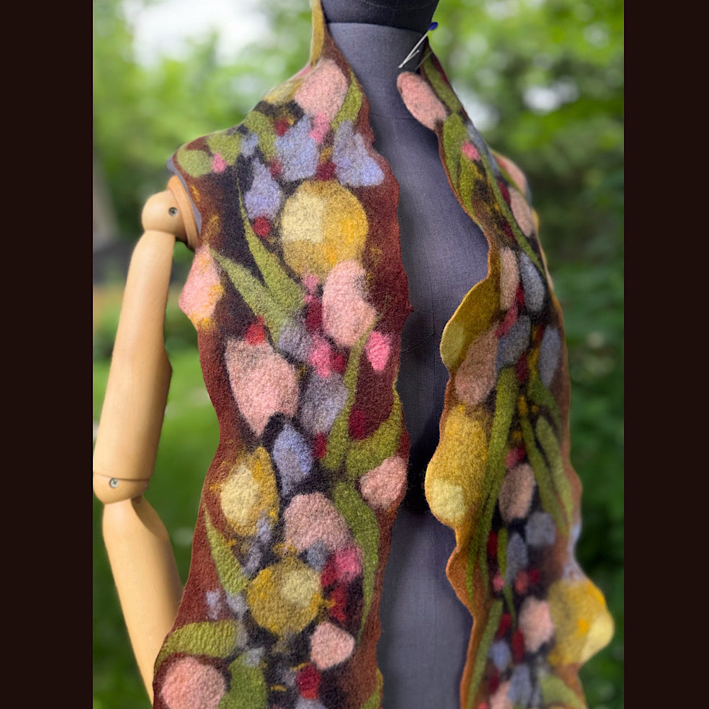OOAK Handmade wool Felted Scarf 86” X 8”Original art work