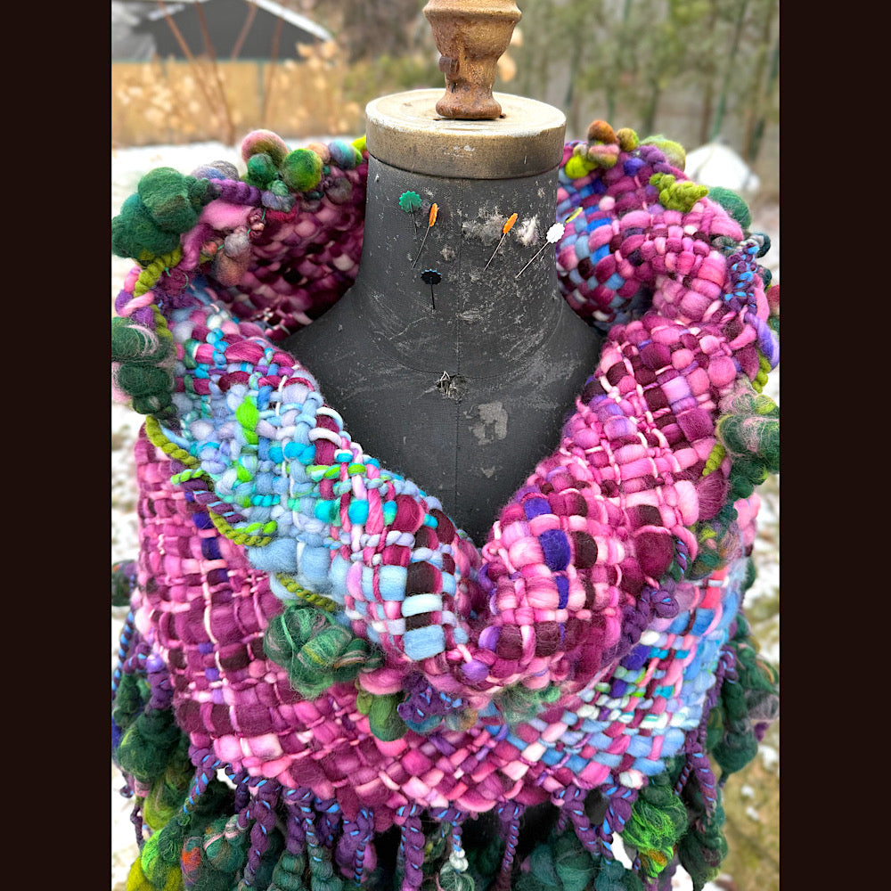 Handmade wool Woven Scarf shawlette 19”X 19”