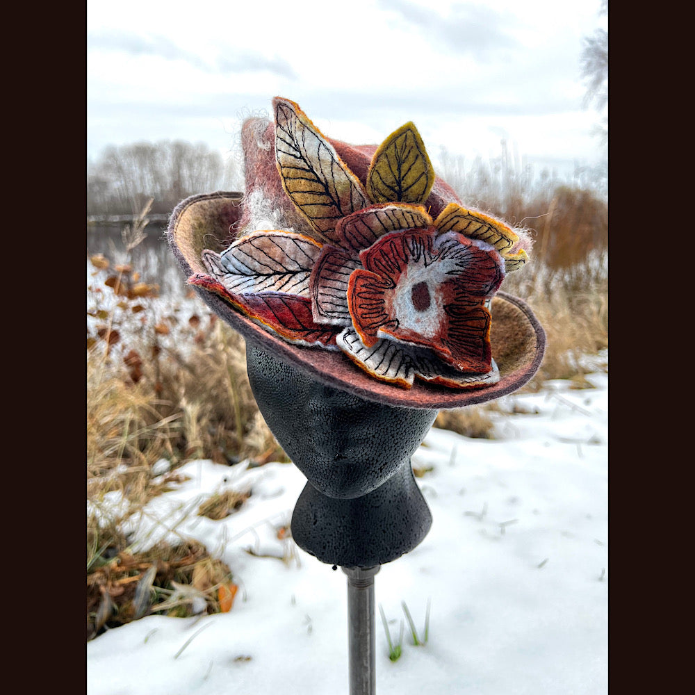 Felted top hat with rose 22” small