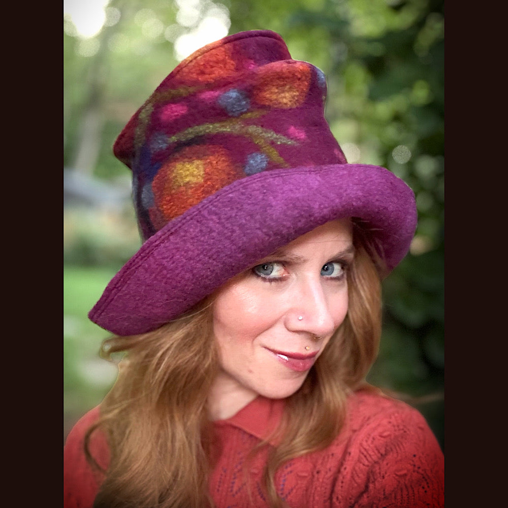 OOAK Handmade wool Felted hat 23.5” medium