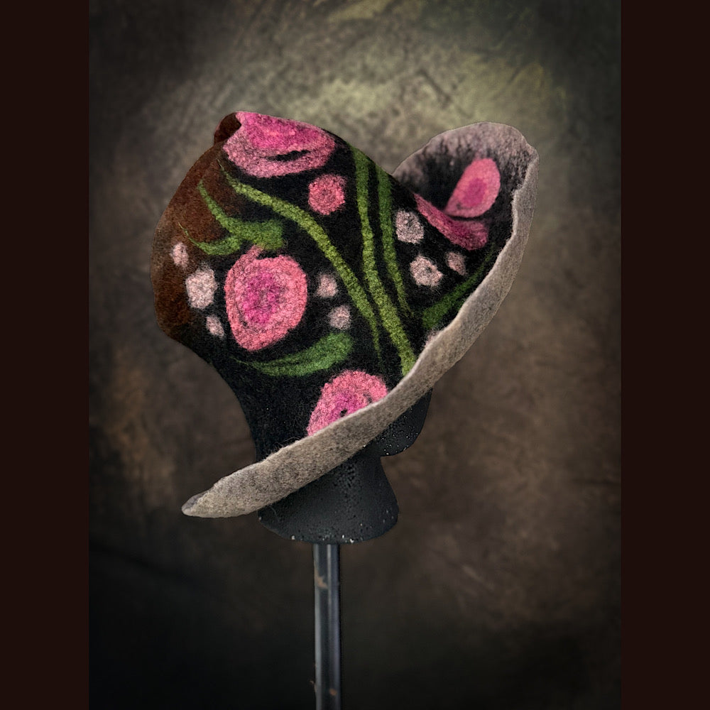 OOAK Handmade wool Felted hat 23.5” medium