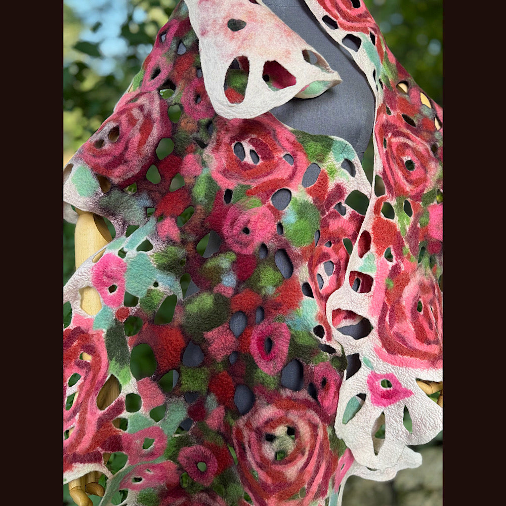 OOAK Handmade wool Felted Scarf 90” X 29” Original art work