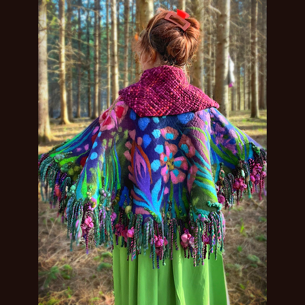 Felted cape with woven collar