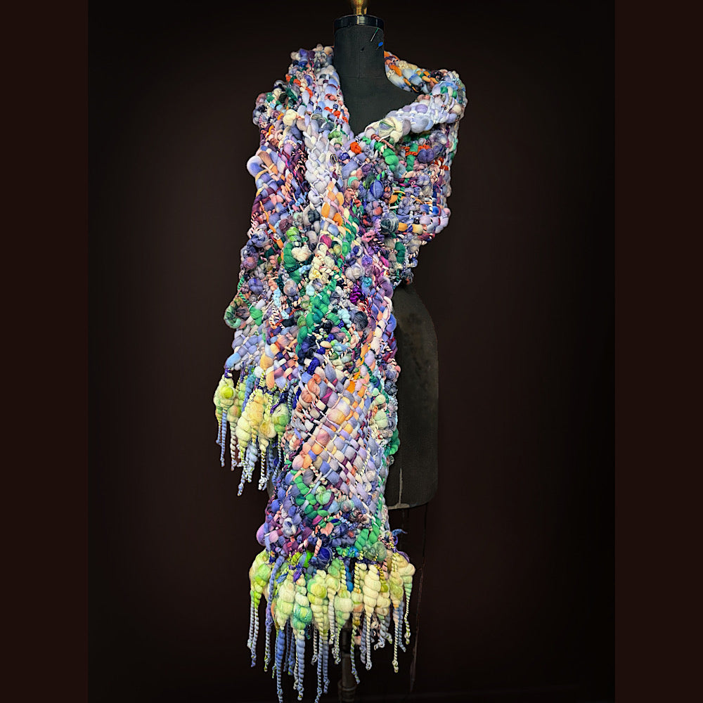 Handmade wool Woven Scarf 84” X 12”
