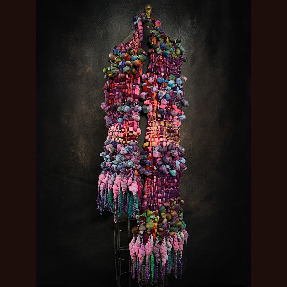 OOAK Handmade wool Woven Scarf 84” X 9”