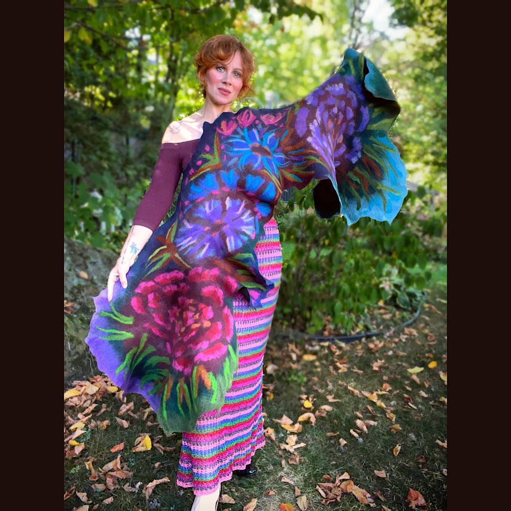 Handmade Felted Wool Scarf 74” X 29”