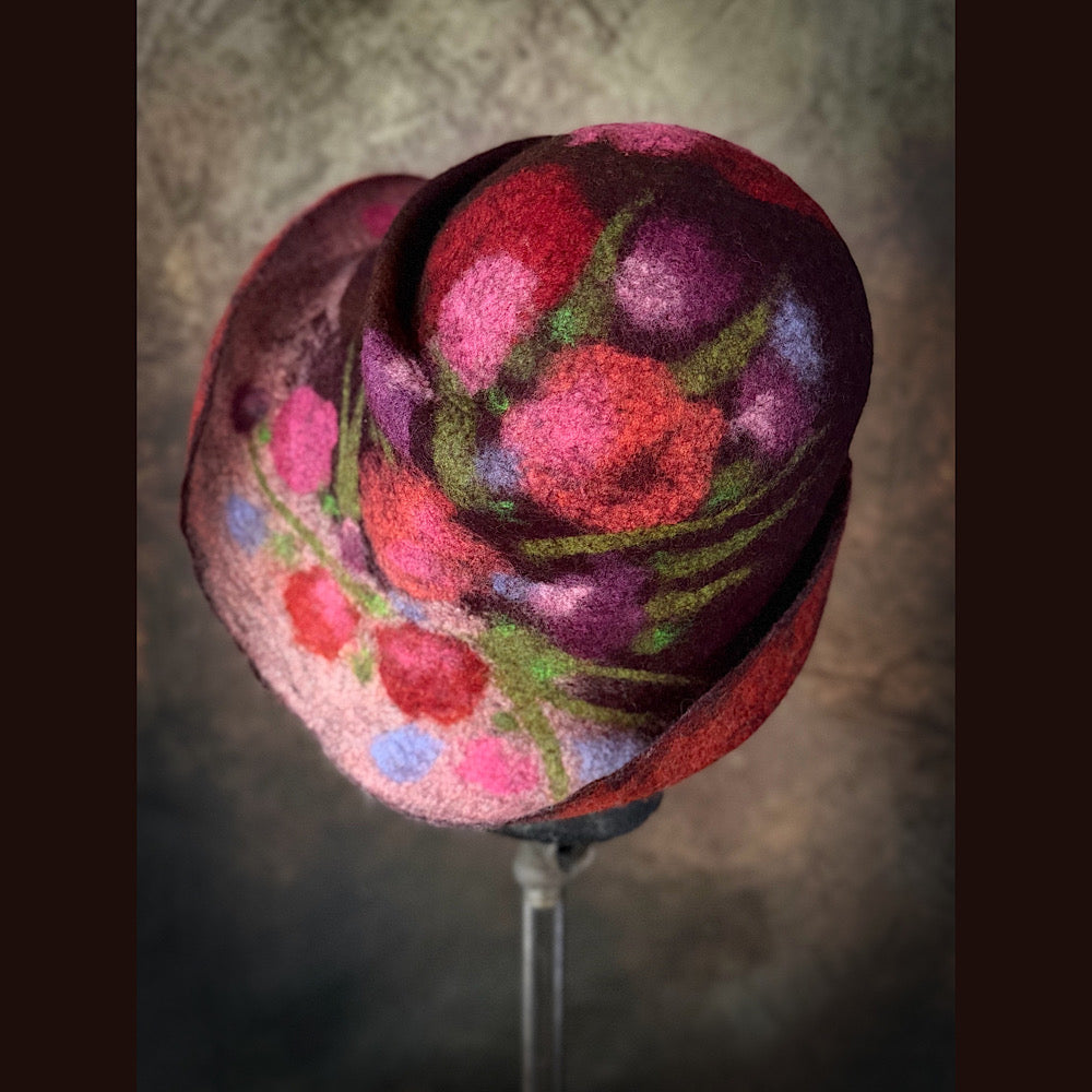 OOAK Handmade wool Felted hat 23.5” medium