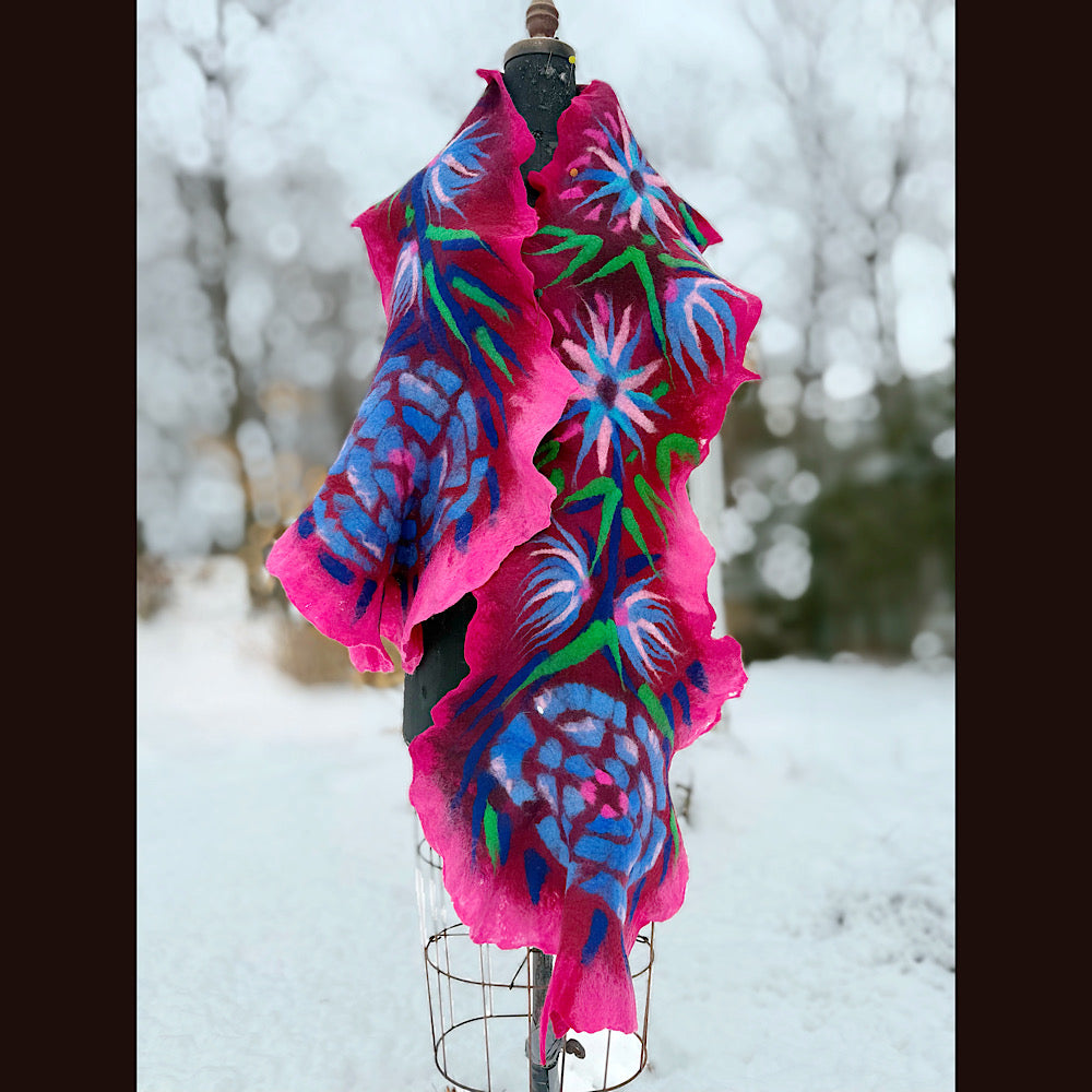 Handmade wool Felted Scarf 80” X 20